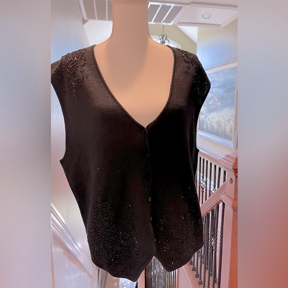 Vintage Koret black embellished vest. Size Large